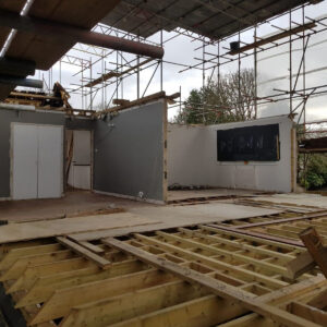 Timber floor structure under construction for the Weybridge house extension