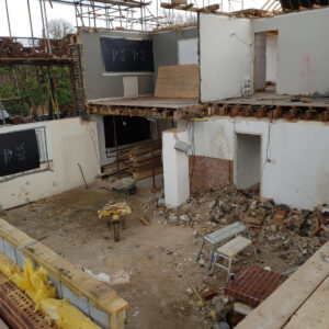 Rear of the Weybridge house during demolition and reconstruction