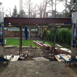 Steel frame supporting the new house extension under construction in Weybridge