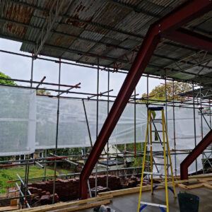 Load-bearing steel beams supporting the Weybridge loft conversion structure