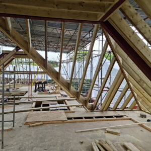 Timber roof structure under construction during the Weybridge loft conversion