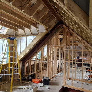New bedroom framing constructed within the Weybridge loft conversion