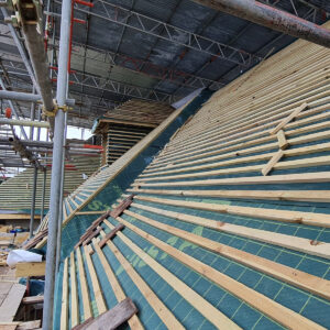 Roof battens prepared before tile installation by Croydon-based construction company Art & Build Ltd