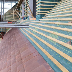 New tiled roof valley detail constructed between roof sections at the Weybridge property