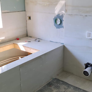 Modern bathroom construction in Weybridge by Croydon-based builders Art & Build Ltd