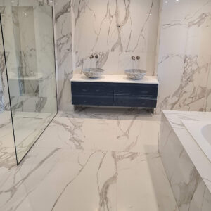 Completed modern family bathroom in Weybridge by Croydon-based builders Art & Build Ltd
