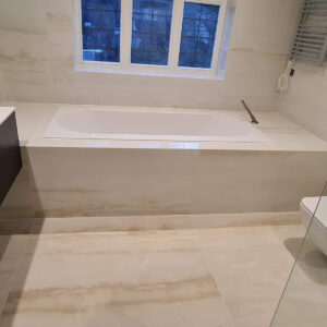 Completed luxury family bathroom in Weybridge by Art & Build Ltd, a Croydon-based construction company