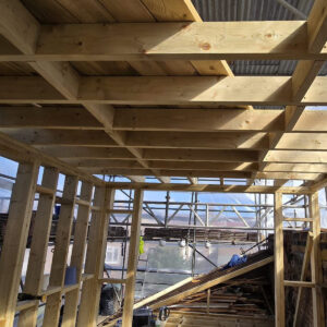 Loft conversion roof structure and timber framing under construction by Art & Build Ltd