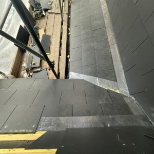 Close view of slate-clad dormer walls and weatherproof roof junctions, by Art & Build Ltd, Croydon builders serving South London