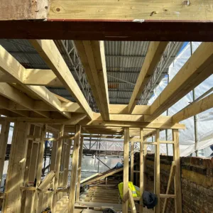 Internal loft conversion framing showing roof structure and load-bearing elements