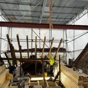 Wide view of structural steel beams installed across the new loft conversion in Southwark