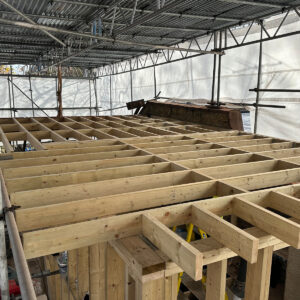 Timber joists forming the new flat dormer roof during a loft conversion in Southwark SE17
