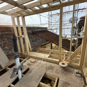 Internal timber wall framing and loft floor construction during a Southwark loft conversion
